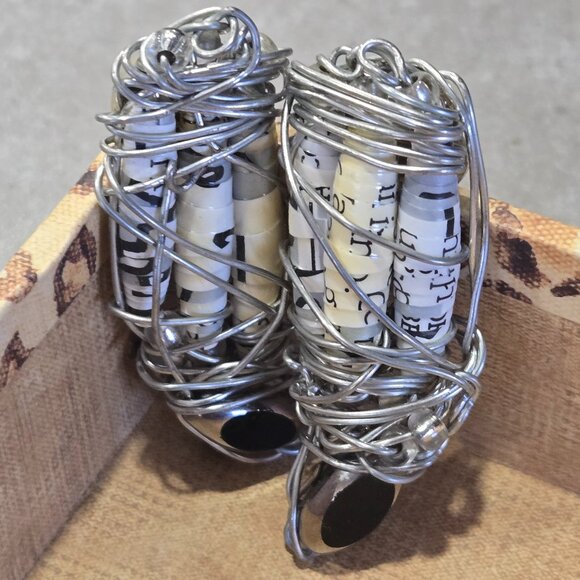 Women's Oblong Enamel Wire Wrapped Pierced Earrings - Cream/Black - Size Small - Picture 6 of 6